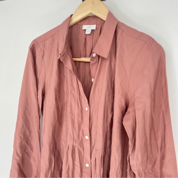 J. Jill Women's Pink Modal Blend Button-Up Puckered Long Sleeve Blouse Top - Picture 2 of 12